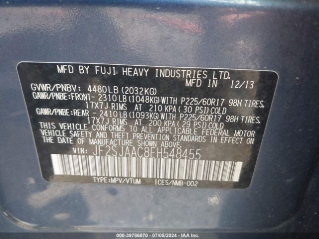 JF2SJAAC8EH548455 Subaru Forester 2.5i