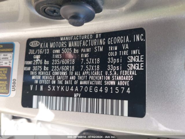 5XYKU4A70EG491574 KIA Sorento Ex V6