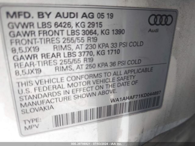 WA1AHAF71KD044697 Audi Q7 45 Premium