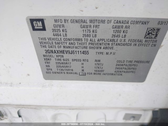 2GNAXHEV9J6111455 Chevrolet EQUINOX LS