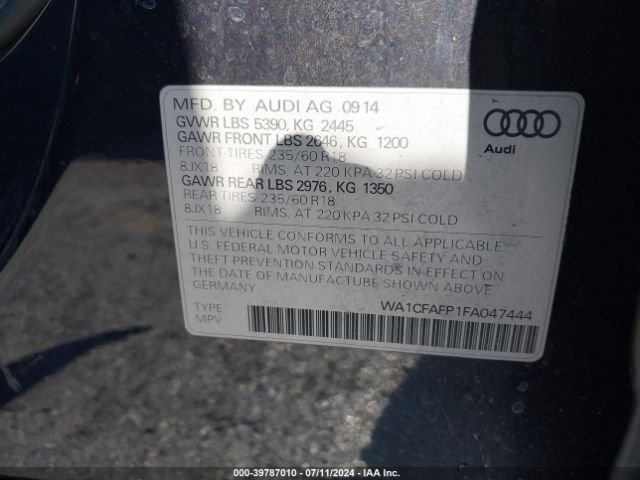 WA1CFAFP1FA047444 Audi Q5 2.0t Premium