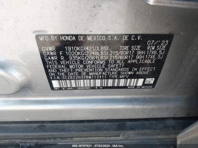 3CZRZ2H37RM713411 Honda Hr-v Awd Lx