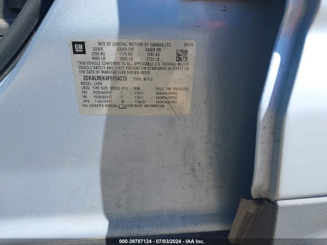 GMC Terrain Sle-2 2015 2GKALREK4F6134279 Image 9