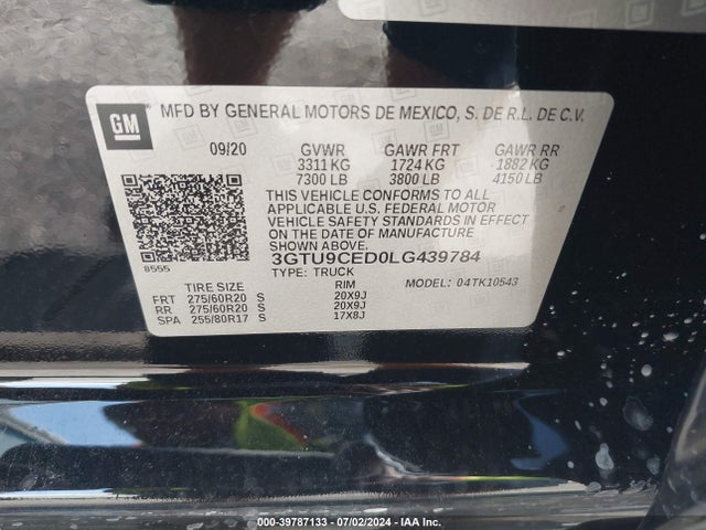 GMC Sierra 1500 4wd  Short Box Elevation 2020 3GTU9CED0LG439784 Image 9