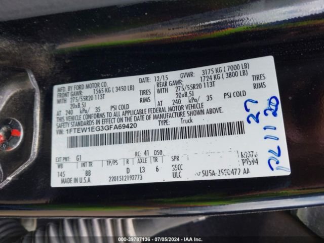 1FTEW1EG3GFA69420 Ford F-150 Platinum