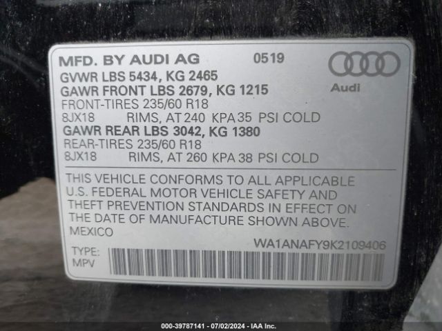 WA1ANAFY9K2109406 Audi Q5 45 Premium