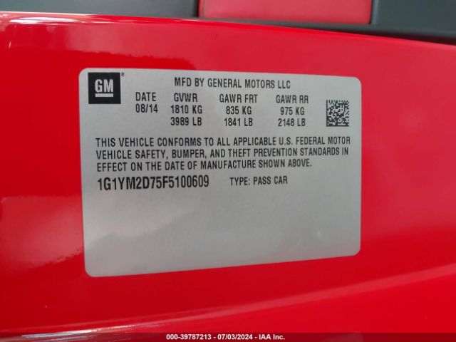 1G1YM2D75F5100609 Chevrolet Corvette Stingray Z51