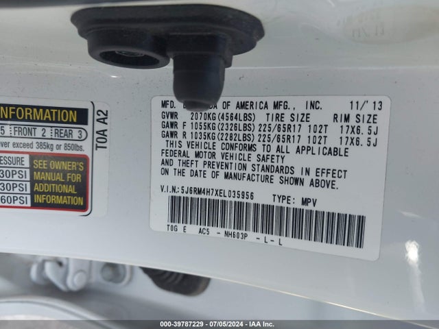 Honda Cr-v Ex-l 2014 5J6RM4H7XEL035956 Image 9