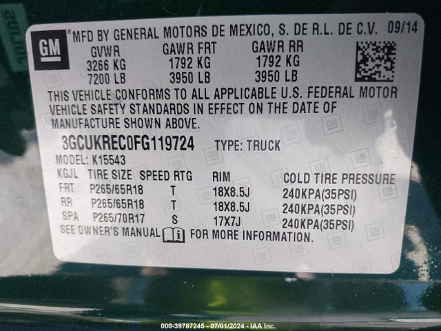 Chevrolet Silverado 1500 2lt 2015 3GCUKREC0FG119724 Image 9
