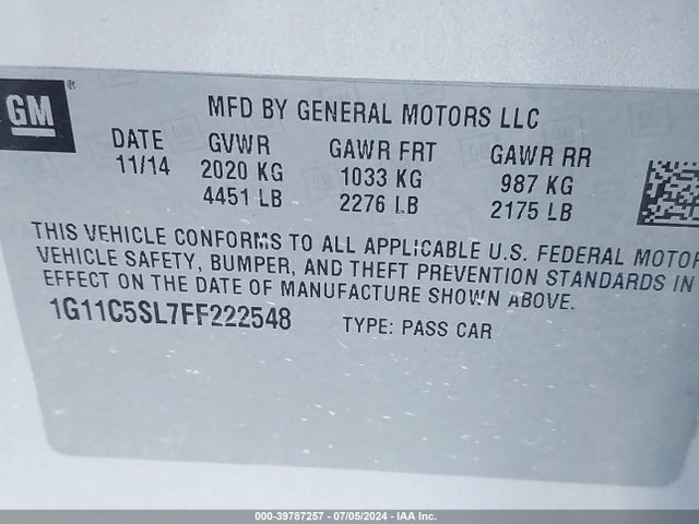Chevrolet MALIBU 1LT 2015 1G11C5SL7FF222548 Image 9