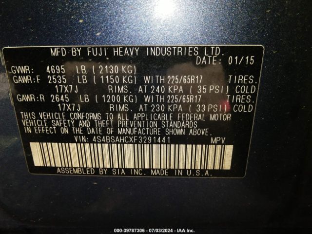 4S4BSAHCXF3291441 Subaru Outback 2.5i Premium