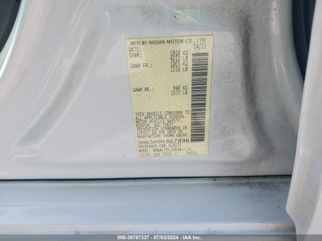 Nissan Altima 2.5 Sl 2015 1N4AL3AP6FN867896 Image 9