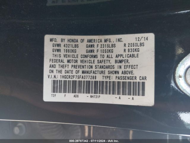 1HGCR2F75FA077289 Honda ACCORD EX