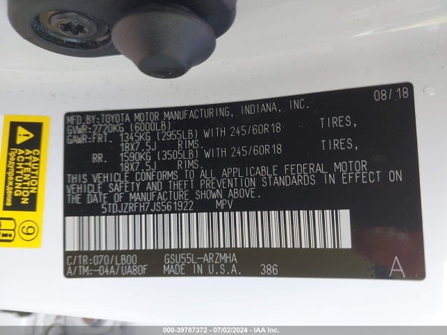 Toyota Highlander Xle 2018 5TDJZRFH7JS561922 Image 9