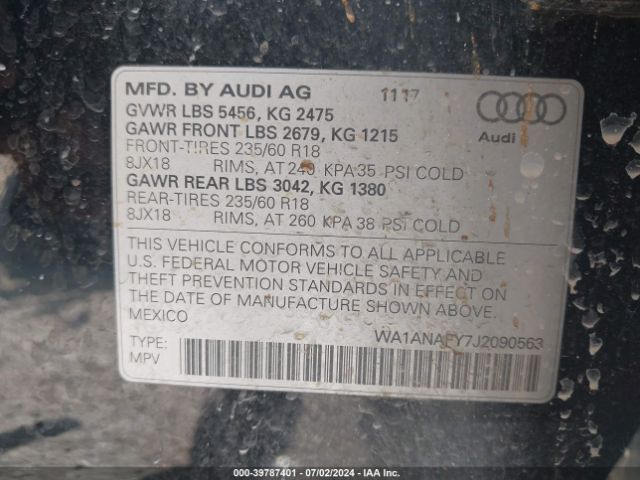 WA1ANAFY7J2090563 Audi Q5 2.0t Premium/2.0t Tech Premium