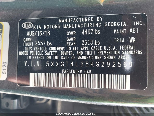KIA Optima Lx 2019 5XXGT4L35KG292569 Image 9
