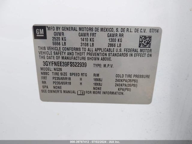 2015 CADILLAC SRX 3GYFNEE39FS522939 Photo 8