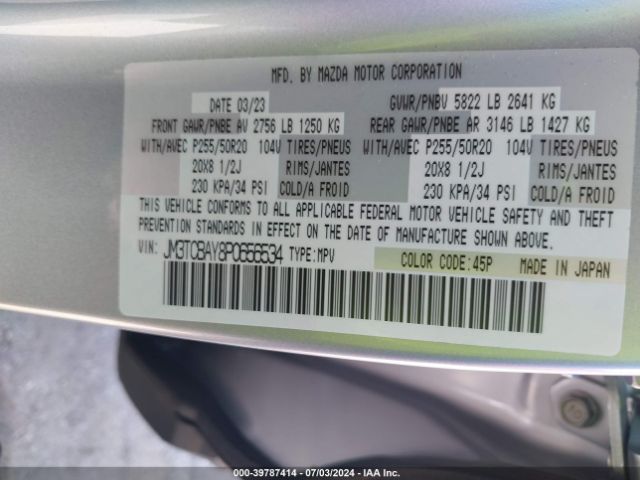 JM3TCBAY8P0656534 Mazda Cx-9 Touring Plus
