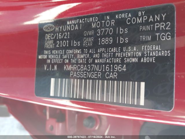 KMHRC8A37NU161964 Hyundai Venue Sel