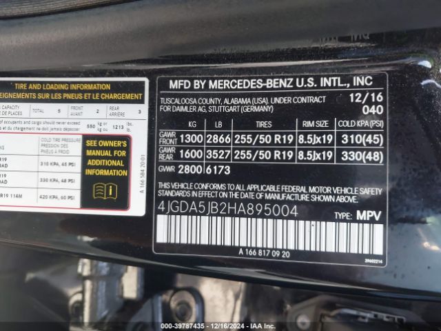 4JGDA5JB2HA895004 Mercedes-Benz GLE 350