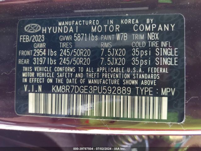 KM8R7DGE3PU592889 Hyundai Palisade Calligraphy