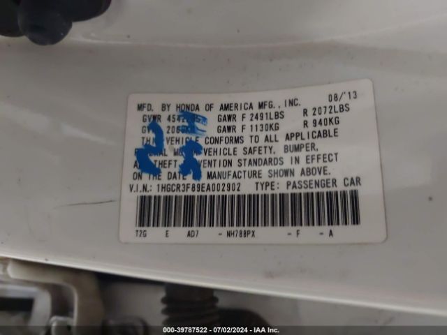 1HGCR3F89EA002902 Honda Accord Ex-l V-6