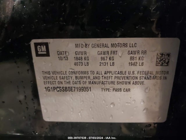 1G1PC5SB0E7199351 Chevrolet Cruze 1lt Auto