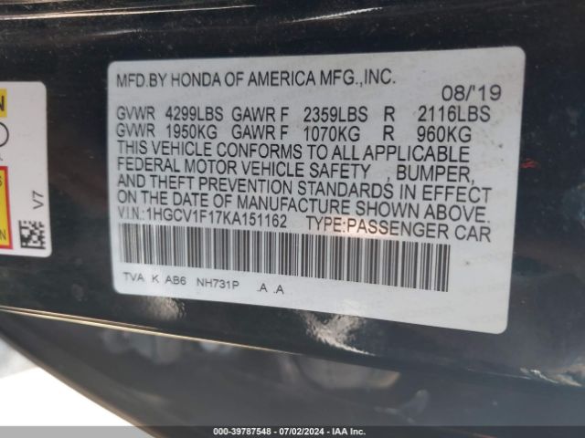 1HGCV1F17KA151162 Honda ACCORD LX