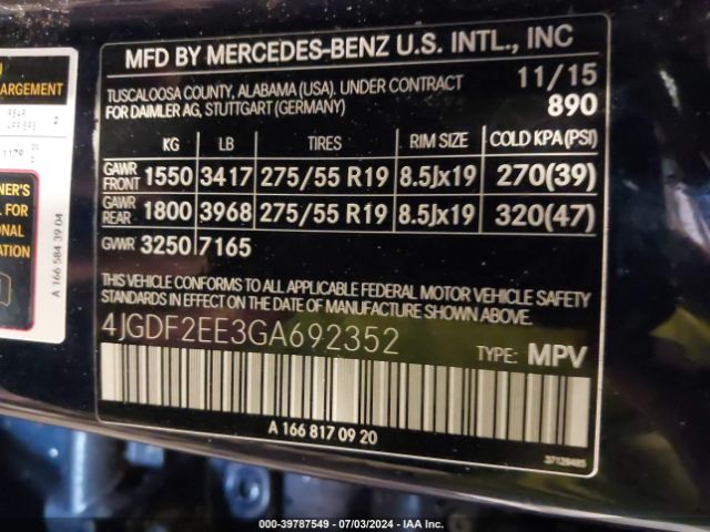 4JGDF2EE3GA692352 Mercedes-Benz Gl 350 Bluetec 4matic