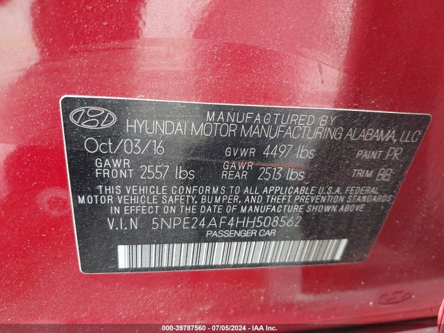 Hyundai SONATA SE 2017 5NPE24AF4HH508562 Image 9