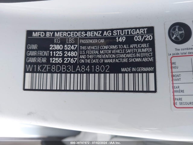 W1KZF8DB3LA841802 Mercedes-Benz E 350