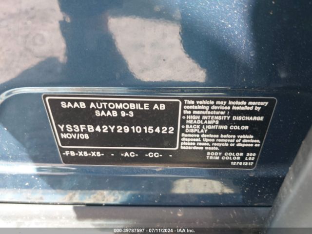 2009 SAAB 9-3 YS3FB42Y291015422 Photo 8