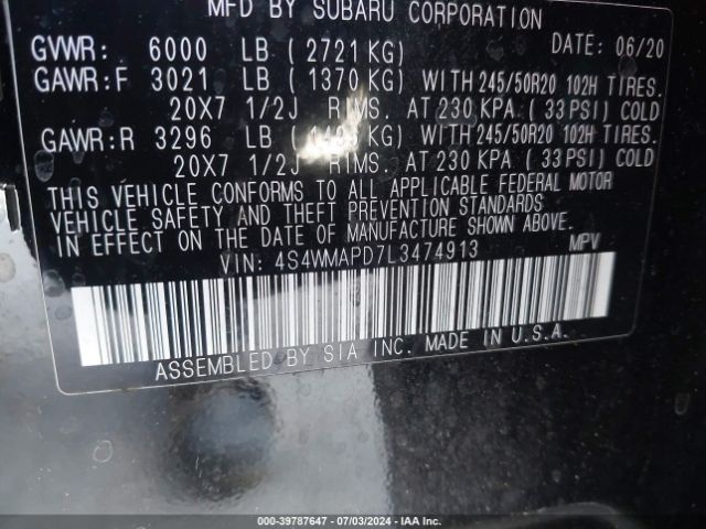 4S4WMAPD7L3474913 Subaru Ascent Limited