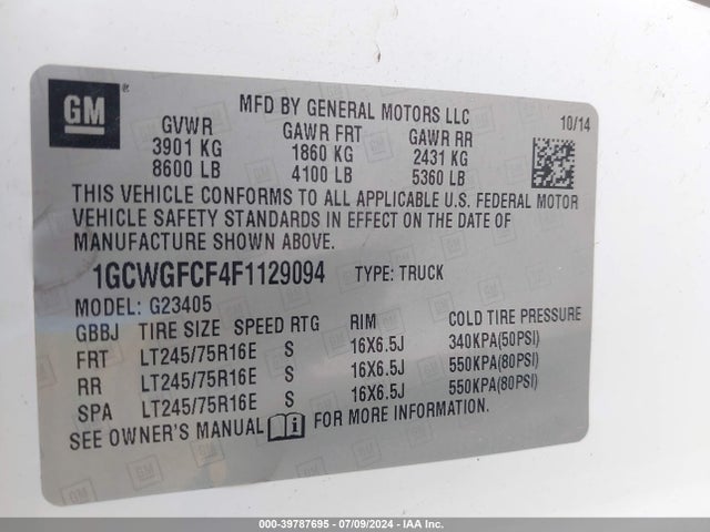 Chevrolet Express 2500 Work Van 2015 1GCWGFCF4F1129094 Image 9