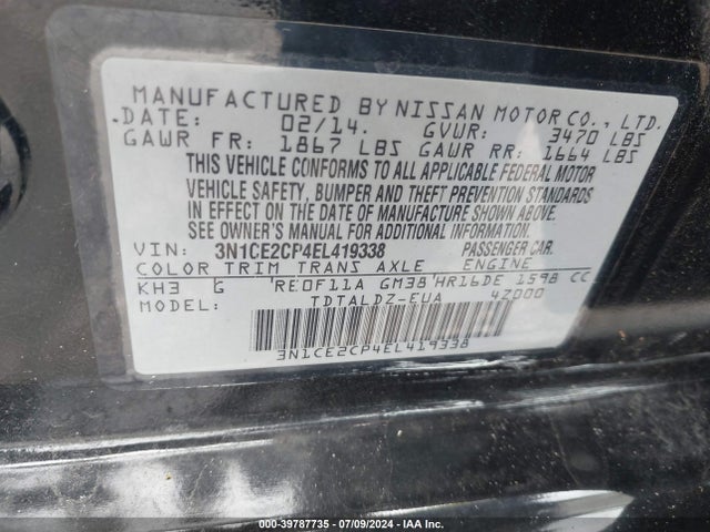 Nissan Versa Note S (sr)/s Plus/sv 2014 3N1CE2CP4EL419338 Image 9