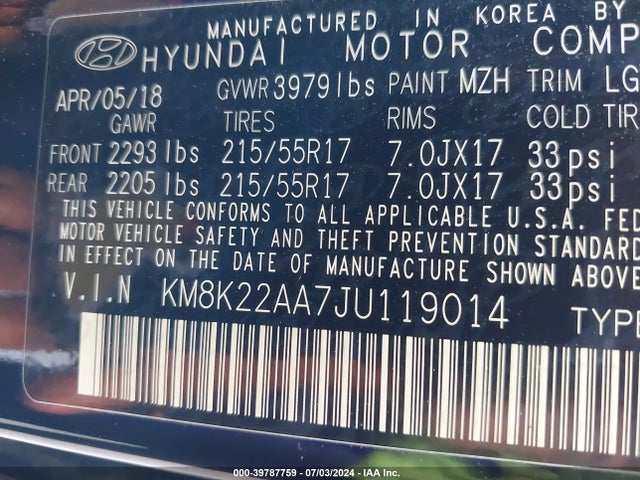 Hyundai Kona Sel 2018 KM8K22AA7JU119014 Image 9