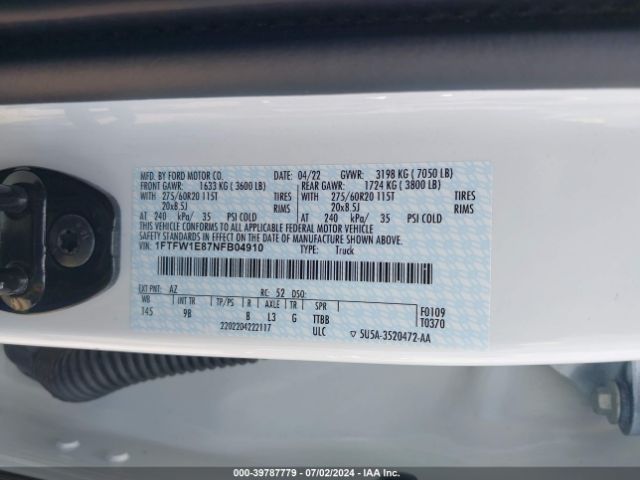 1FTFW1E87NFB04910 Ford F-150 Platinum