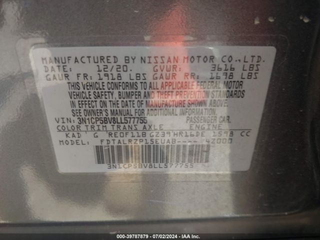 3N1CP5BV8LL577755 Nissan Kicks S Xtronic Cvt