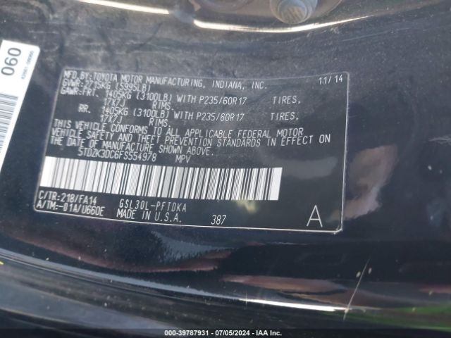 5TDZK3DC6FS554978 Toyota Sienna L 7 Passenger