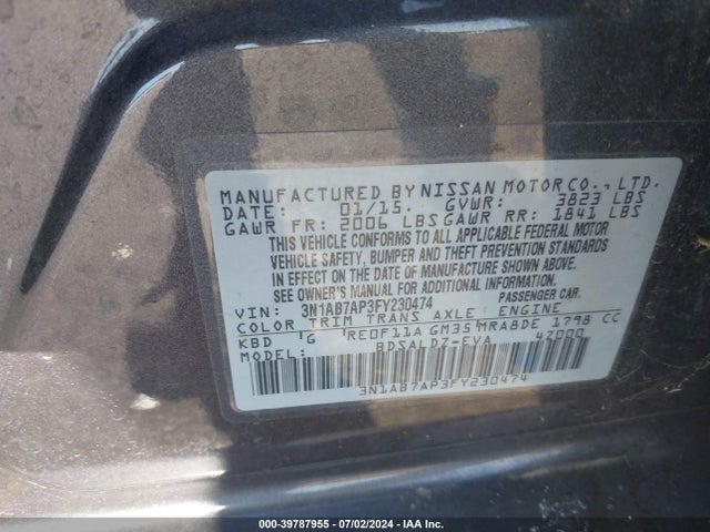 3N1AB7AP3FY230474 Nissan SENTRA SV