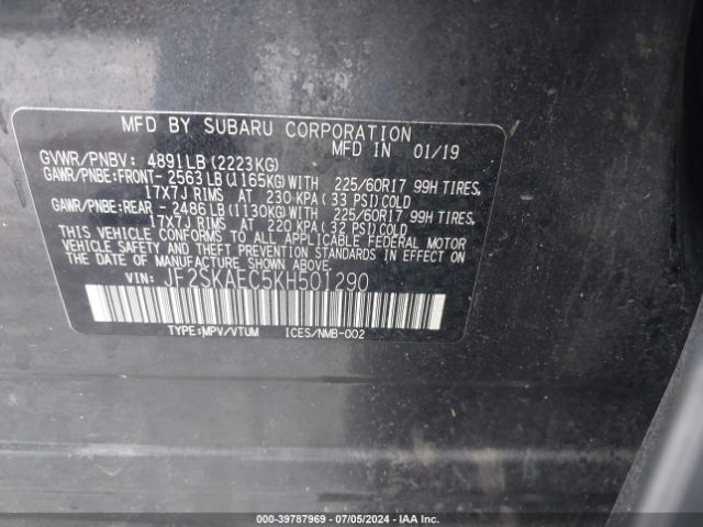 JF2SKAEC5KH501290 Subaru Forester Premium