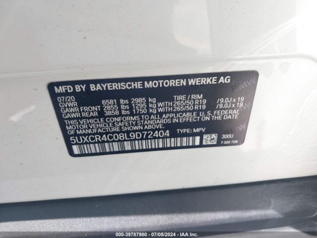 5UXCR4C08L9D72404 BMW X5 Sdrive40i