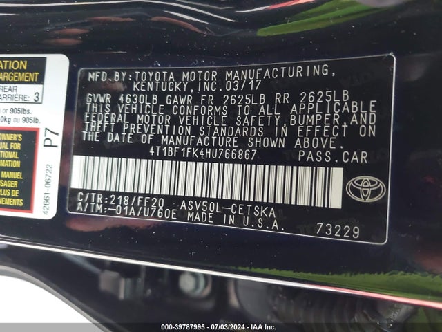 Toyota CAMRY SE 2017 4T1BF1FK4HU766867 Image 9