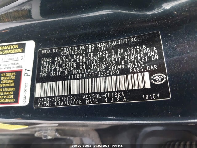 Toyota CAMRY SE 2014 4T1BF1FK0EU325488 Image 9
