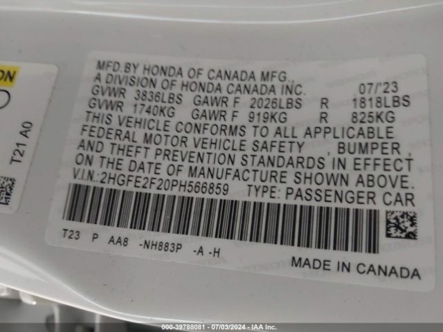 2HGFE2F20PH566859 Honda Civic Lx