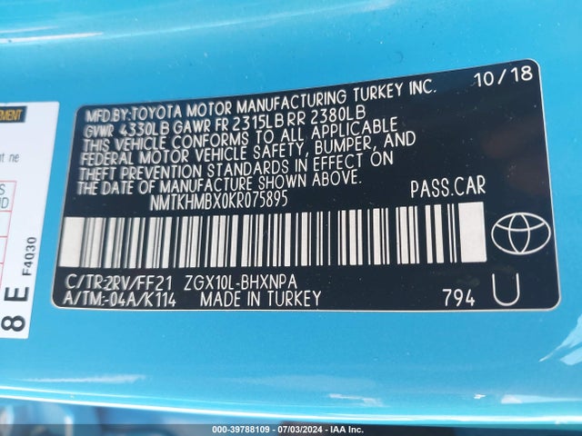 Toyota C-HR XLE 2019 NMTKHMBX0KR075895 Image 9