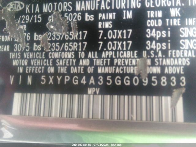 5XYPG4A35GG095833 KIA Sorento 2.4l L