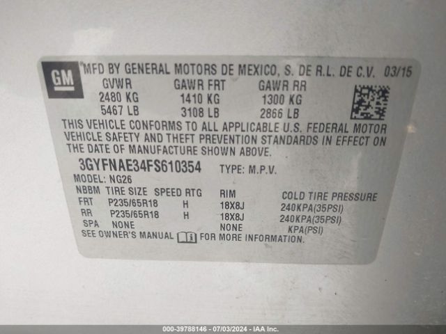 3GYFNAE34FS610354 Cadillac Srx Standard