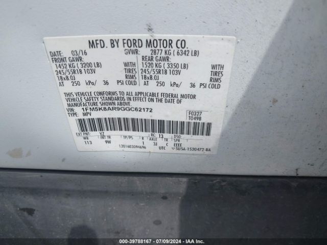 1FM5K8AR9GGC62172 Ford Utility Police Interceptor