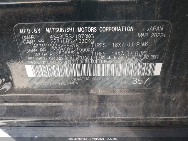 JA4ARUAU6NU014014 Mitsubishi Outlander Sport 2.0 Be Awc/2.0 Es Awc/2.0 Le Awc/2.0 Se Awc/2.0 Se Special Edition Awc